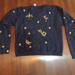Liz Claiborne black beaded embroidery sweater